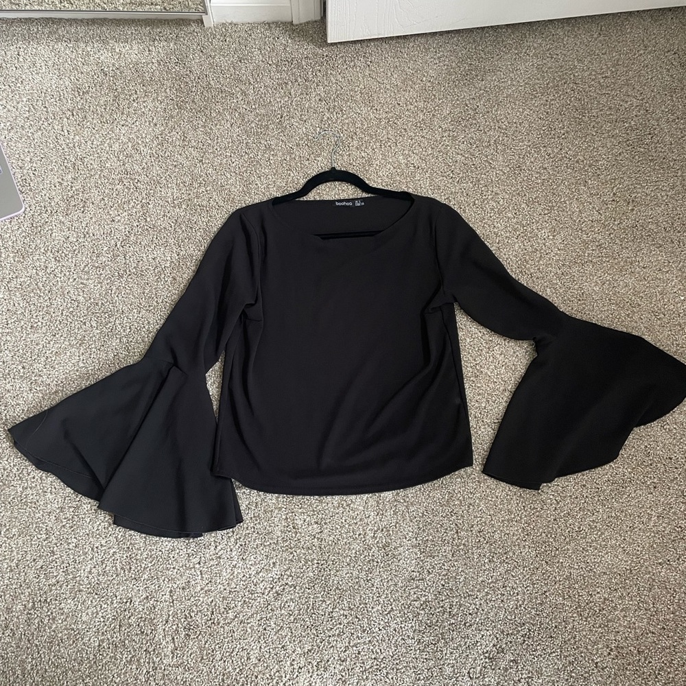 Black Long Sleeve Blouse with Flute Sleeves. US 4. Like New